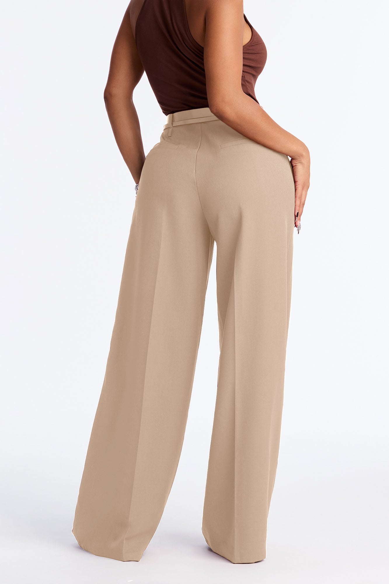 Geraldine Belted Wide Leg Trousers 33″ - Camel