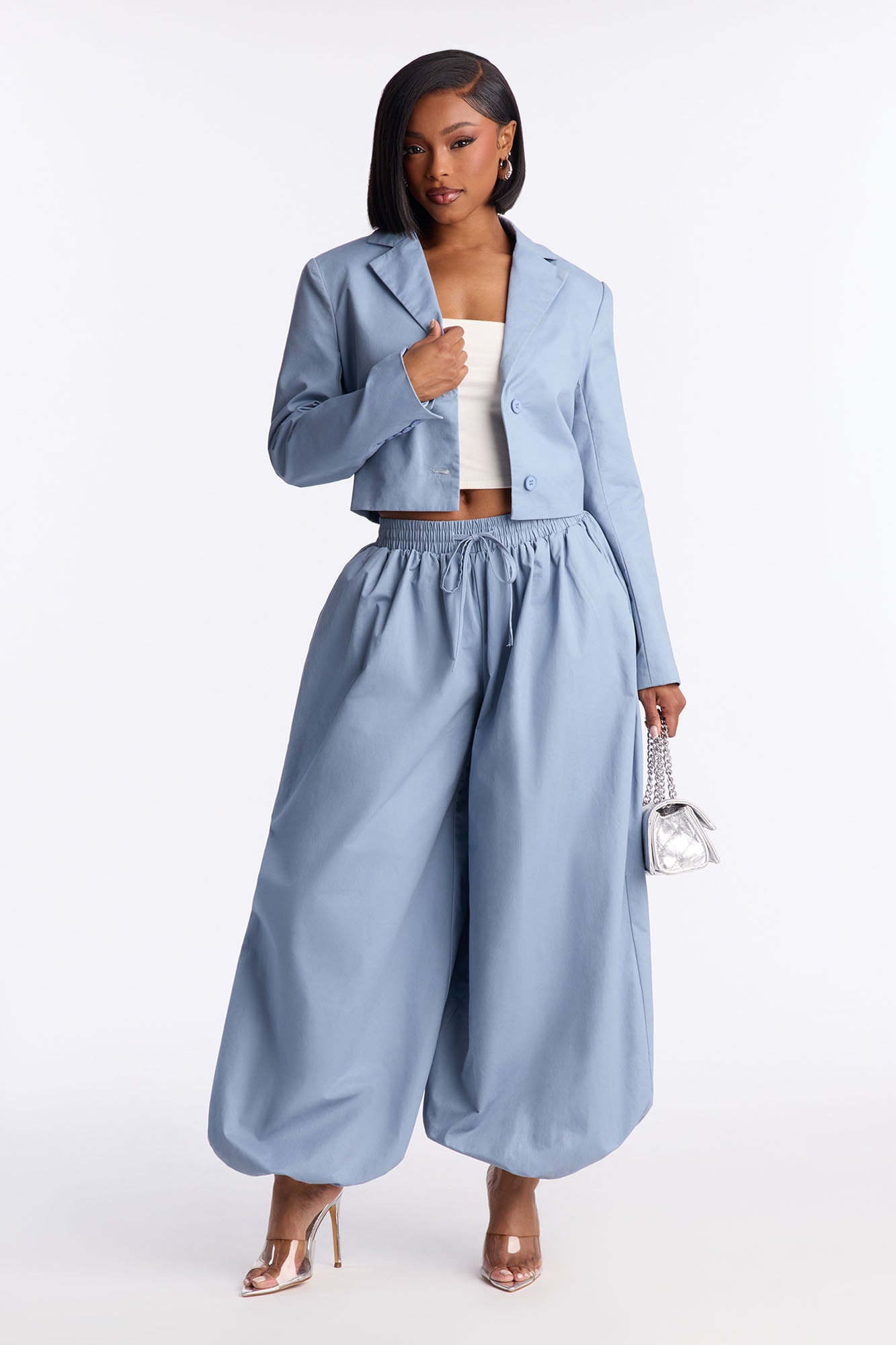 Hailey Blazer Balloon Pant Set - Blue Fashion Nova