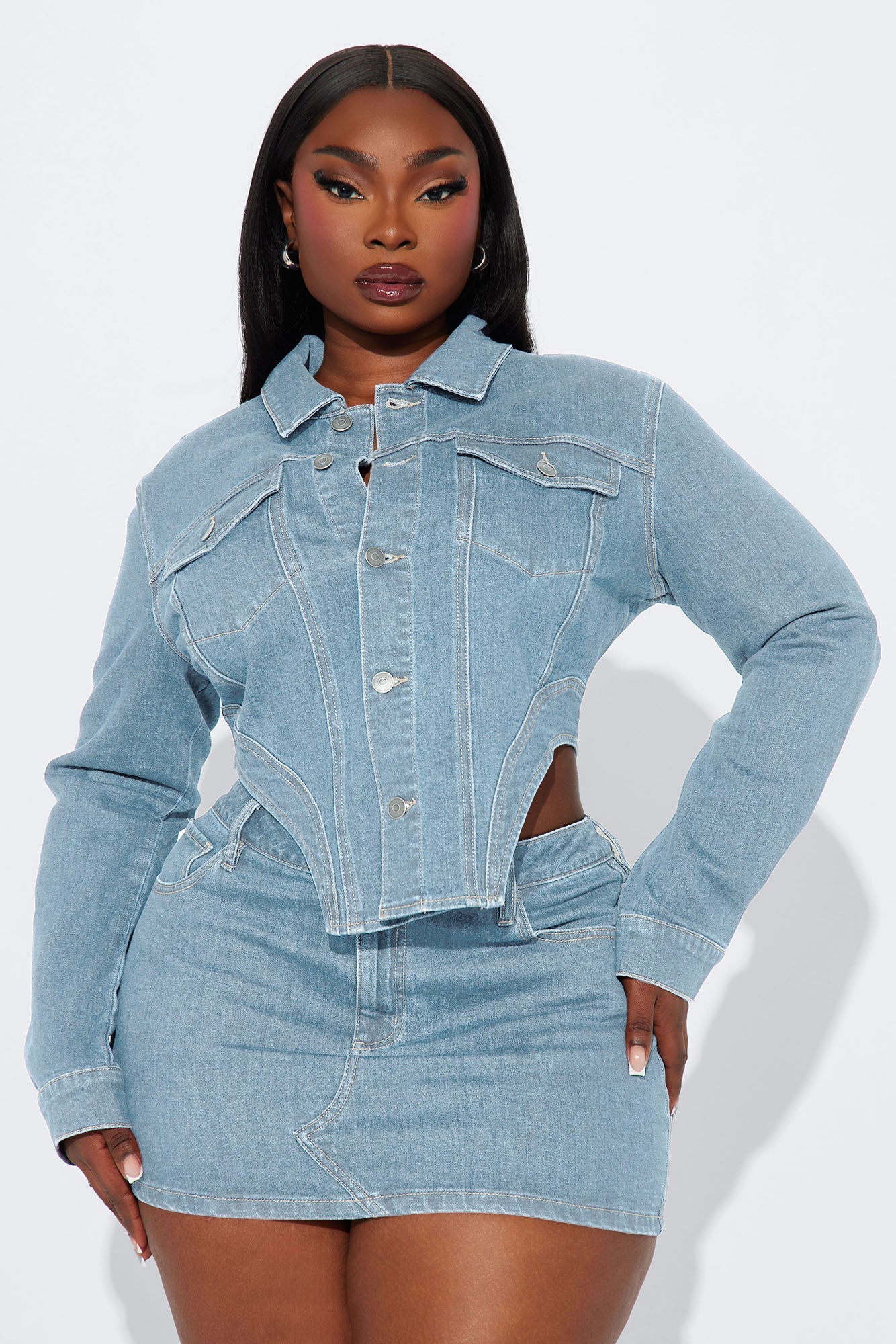 Break Free Denim Skirt Set - Light Wash