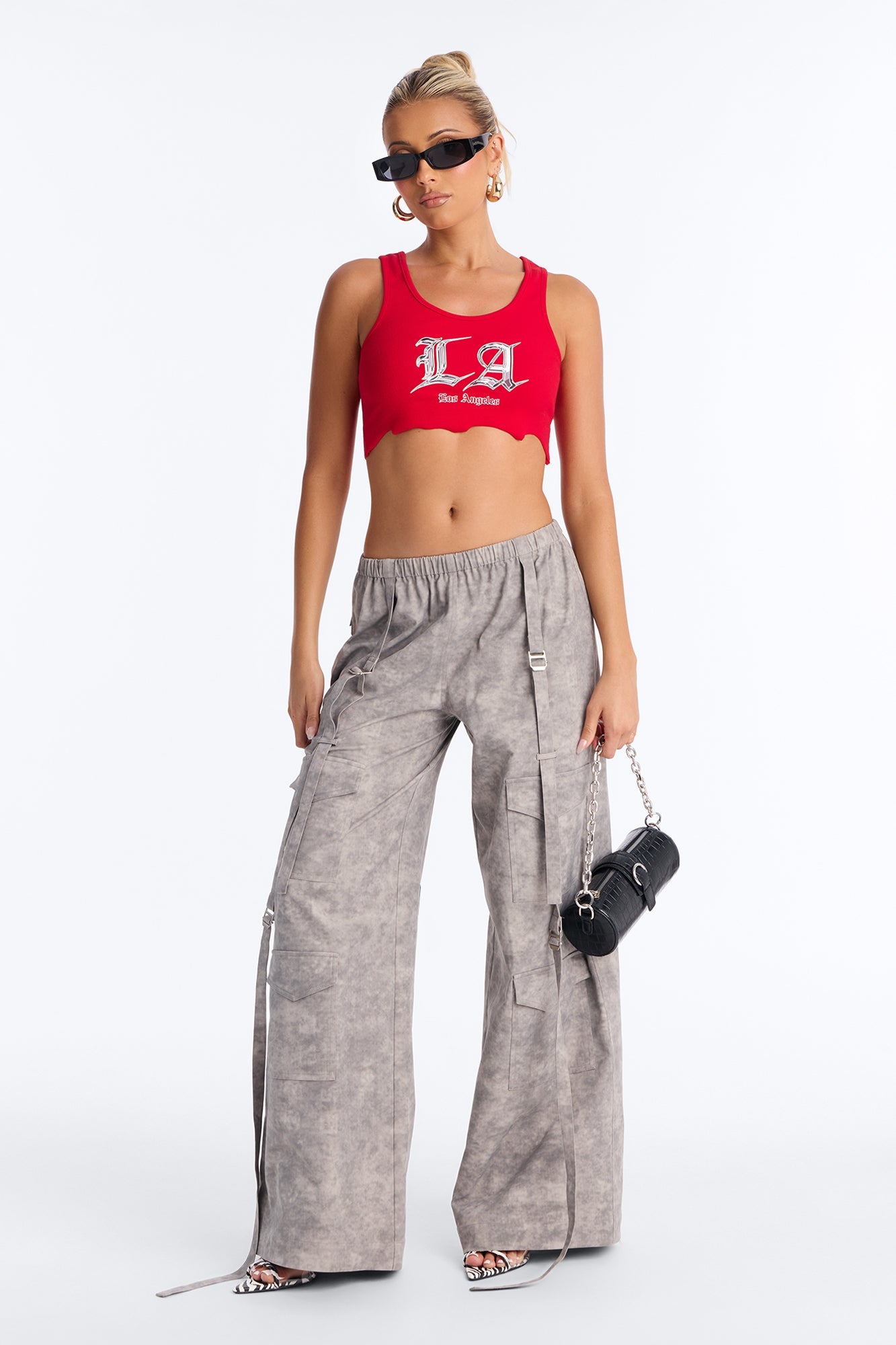 Wyn Low Rise Cargo Wide Leg Pant 34″ - Grey/combo
