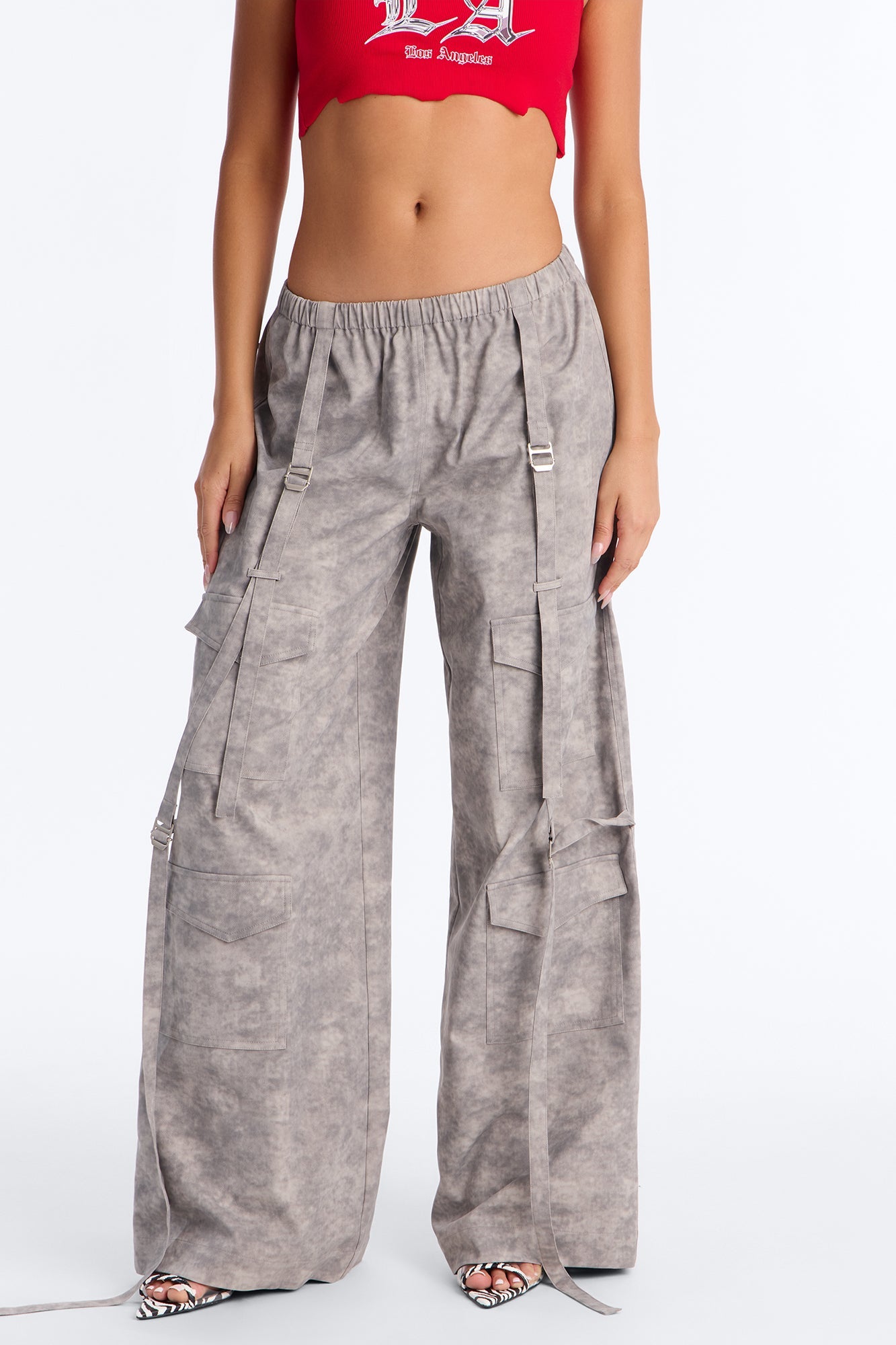 Wyn Low Rise Cargo Wide Leg Pant 34″ - Grey/combo