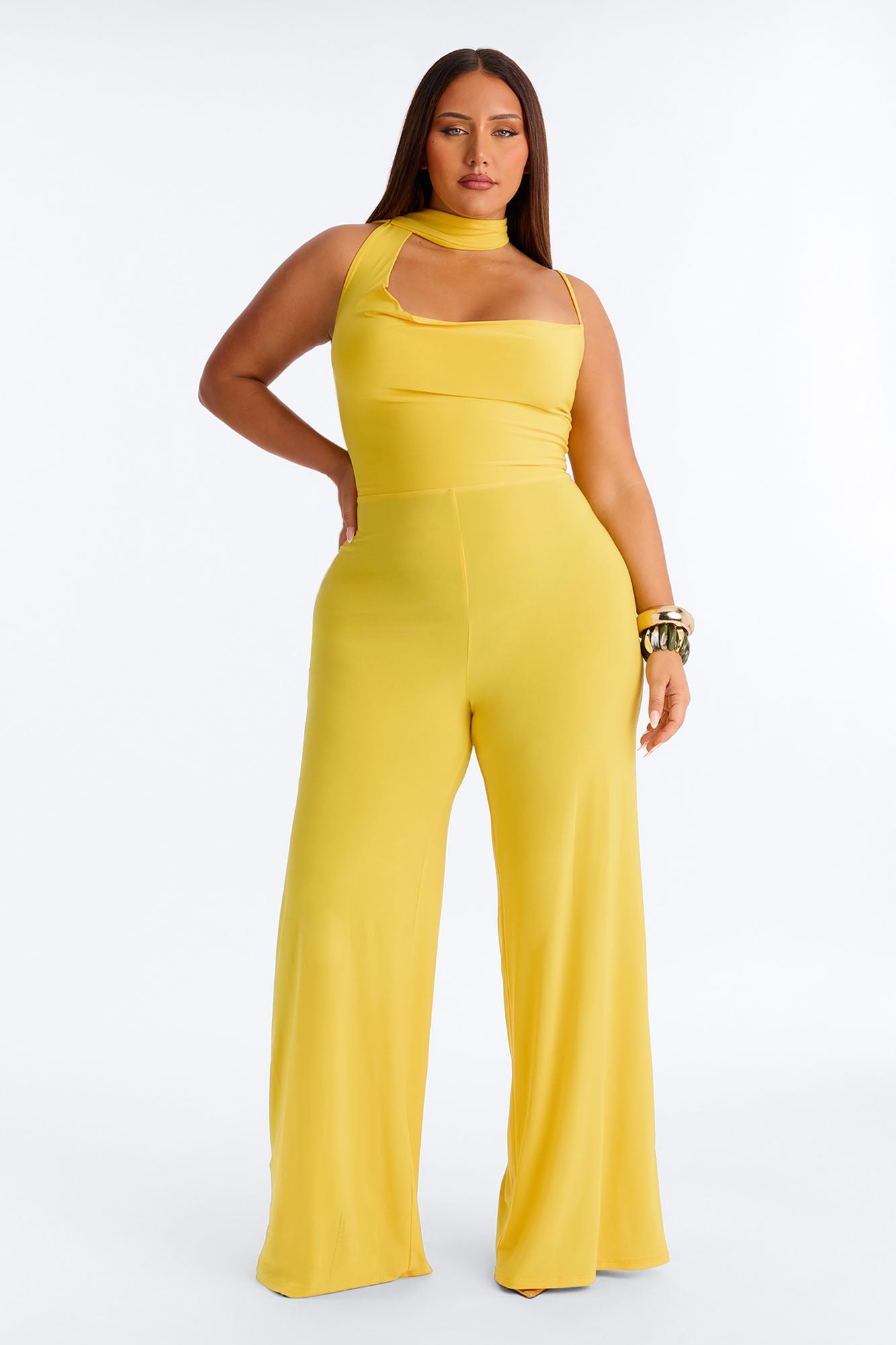Maliyah Draped Scarf Wide Leg Jumpsuit - Yellow