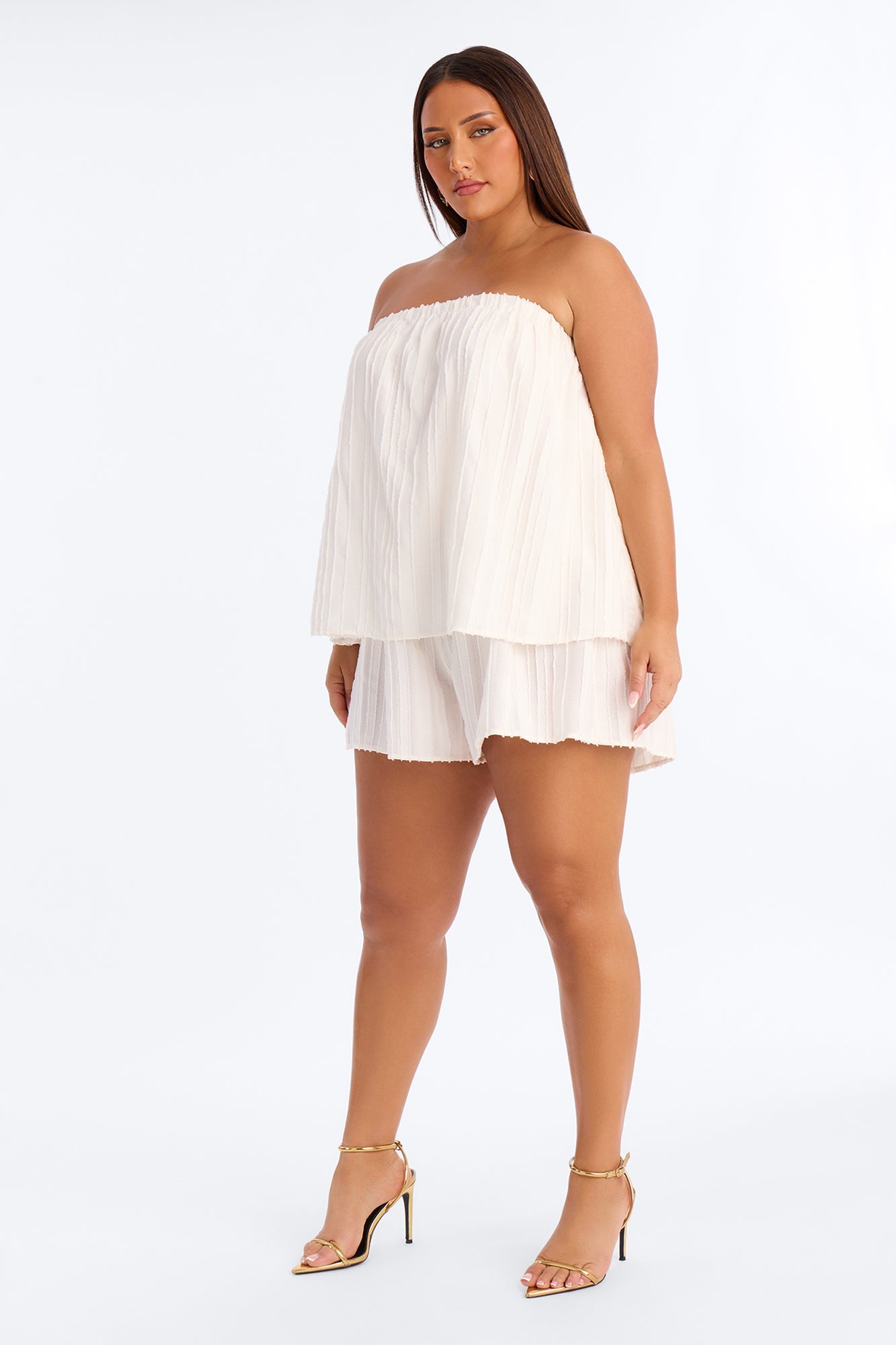 Kayley Strapless Tiered Romper - White