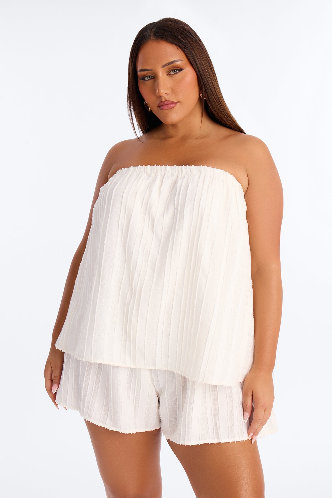 Kayley Strapless Tiered Romper - White