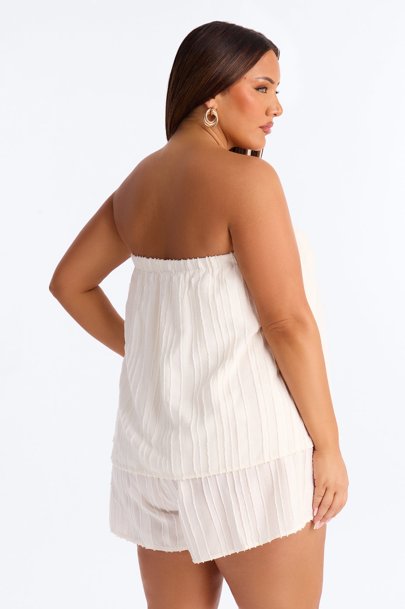 Kayley Strapless Tiered Romper - White