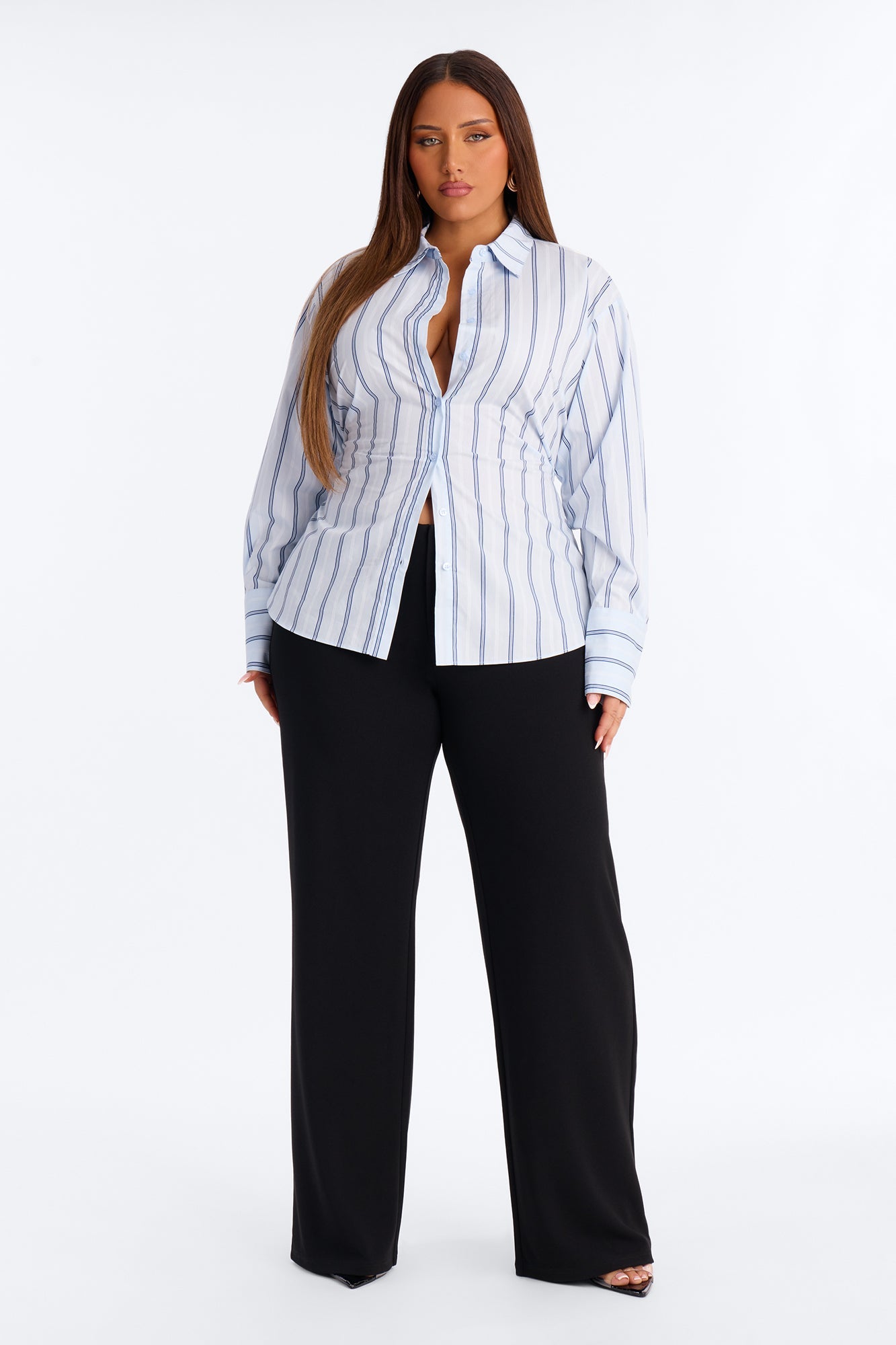 Silent Flex Lace Up Stripe Poplin Shirt - Blue/combo
