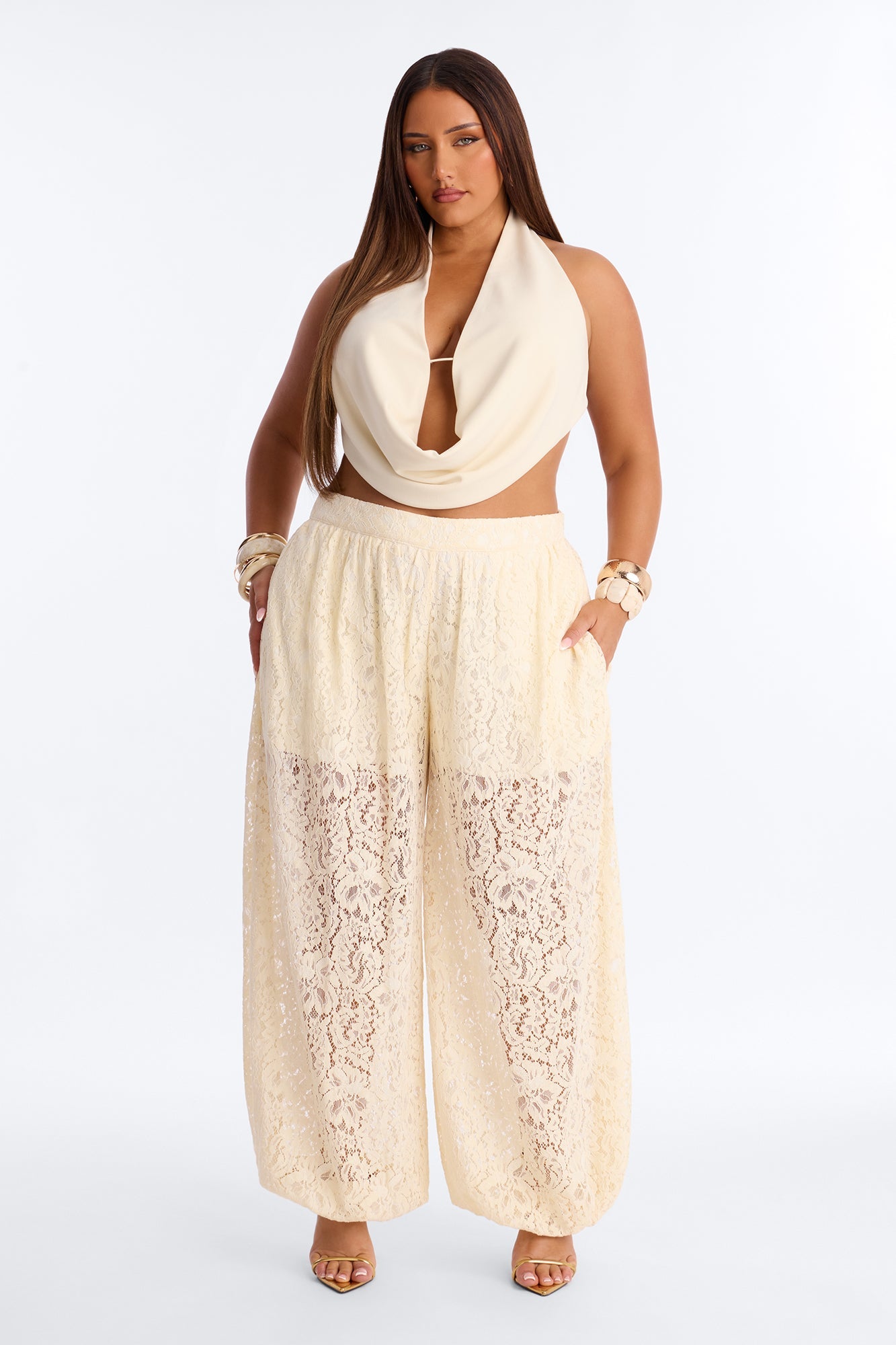 Barely A Secret Sheer Lace Balloon Pant 30″ - Ivory