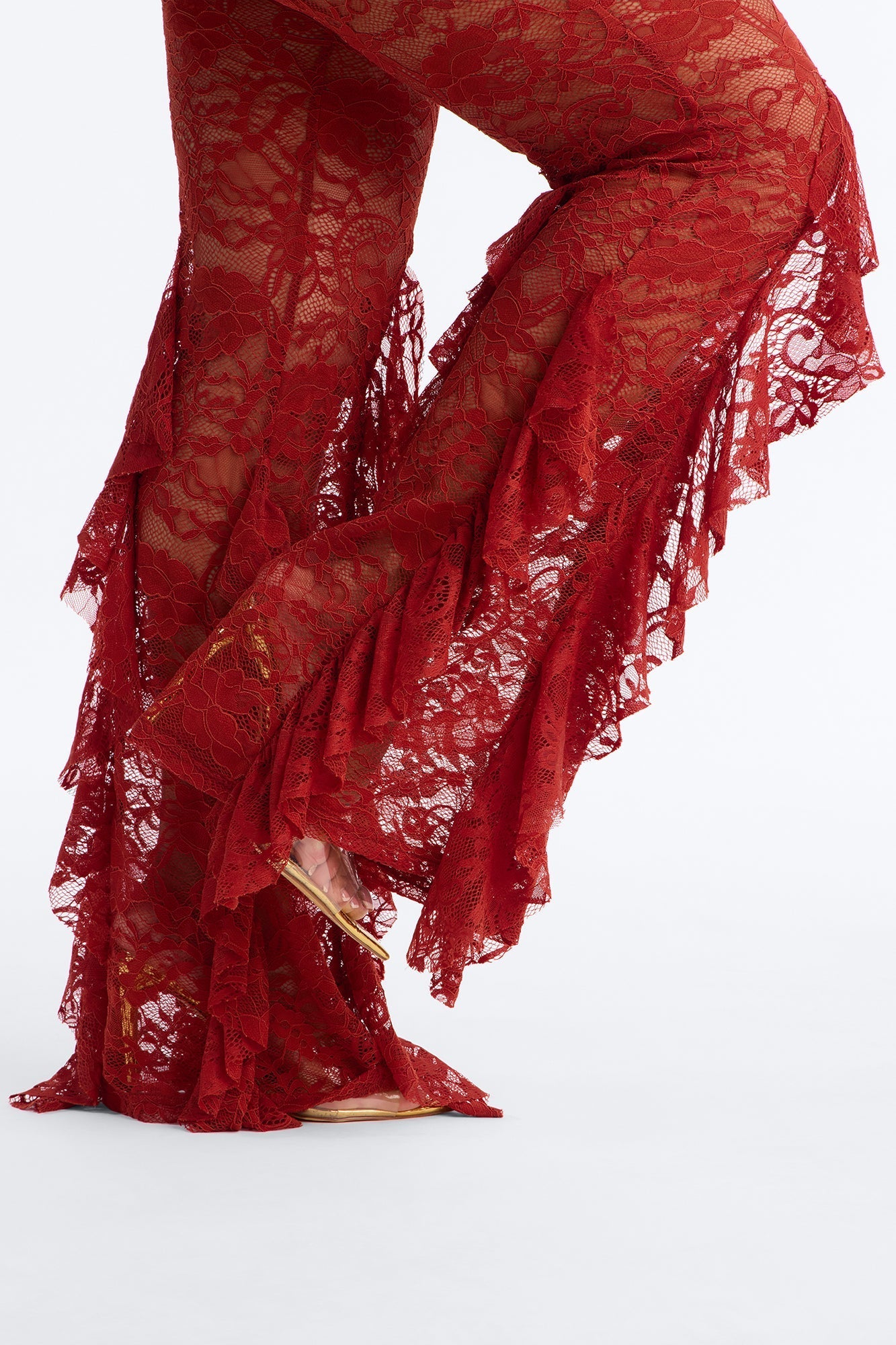 Biyanka Ruffle Lace Flare Pant - Terracotta Fashion Nova