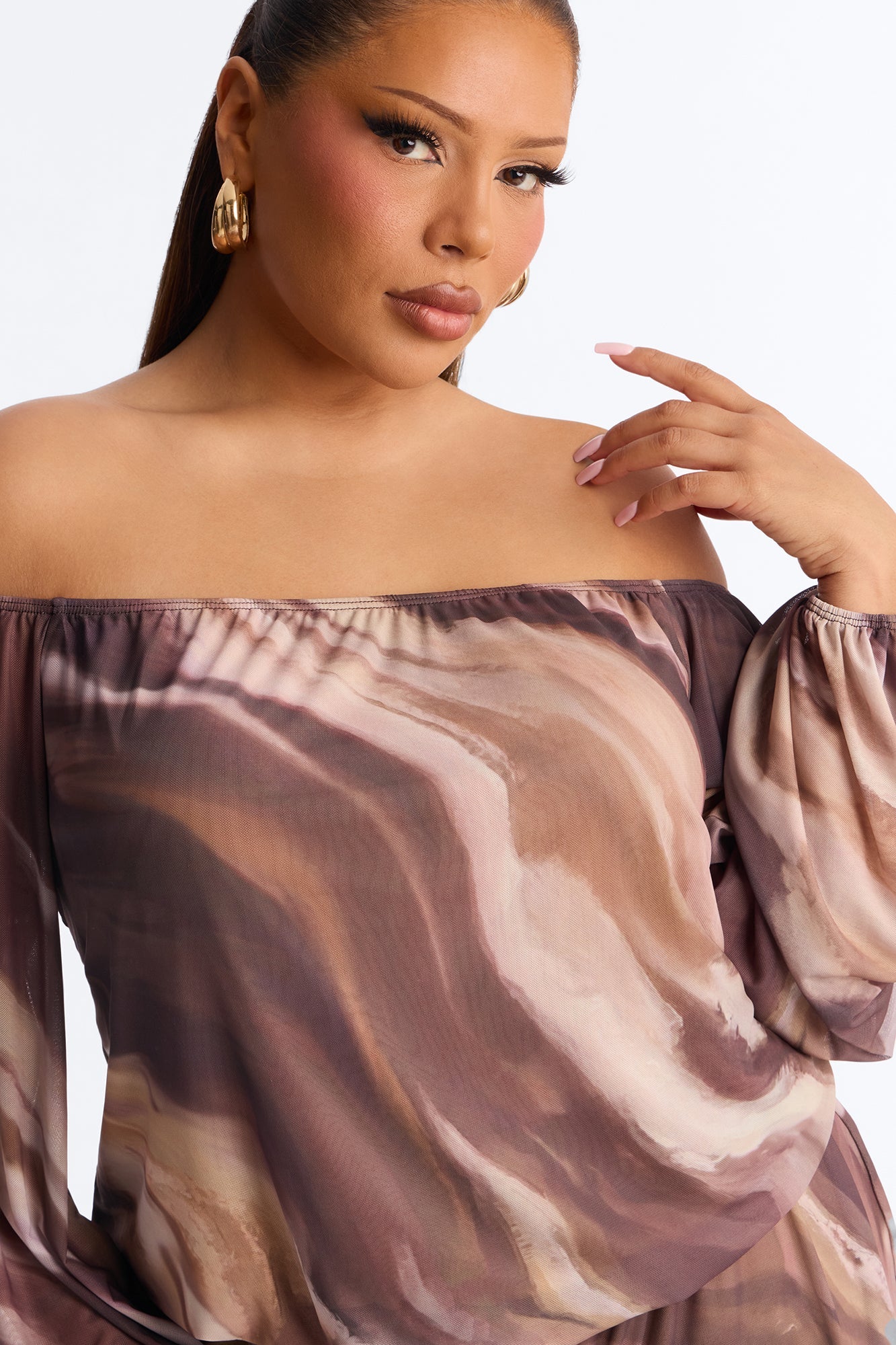 Rana Mesh Off Shoulder Romper - Brown
