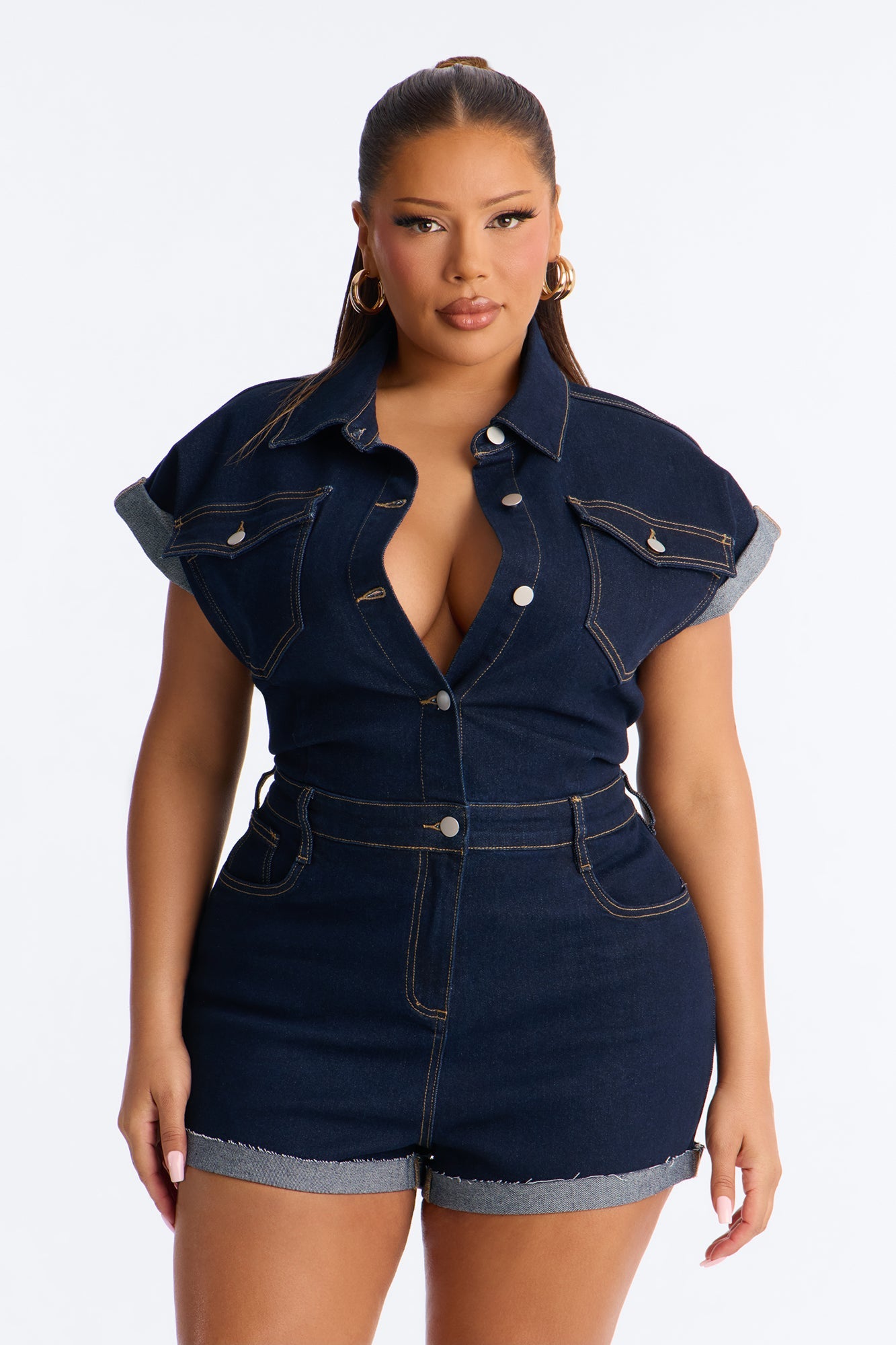 Know You Better Denim Romper - Dark Denim