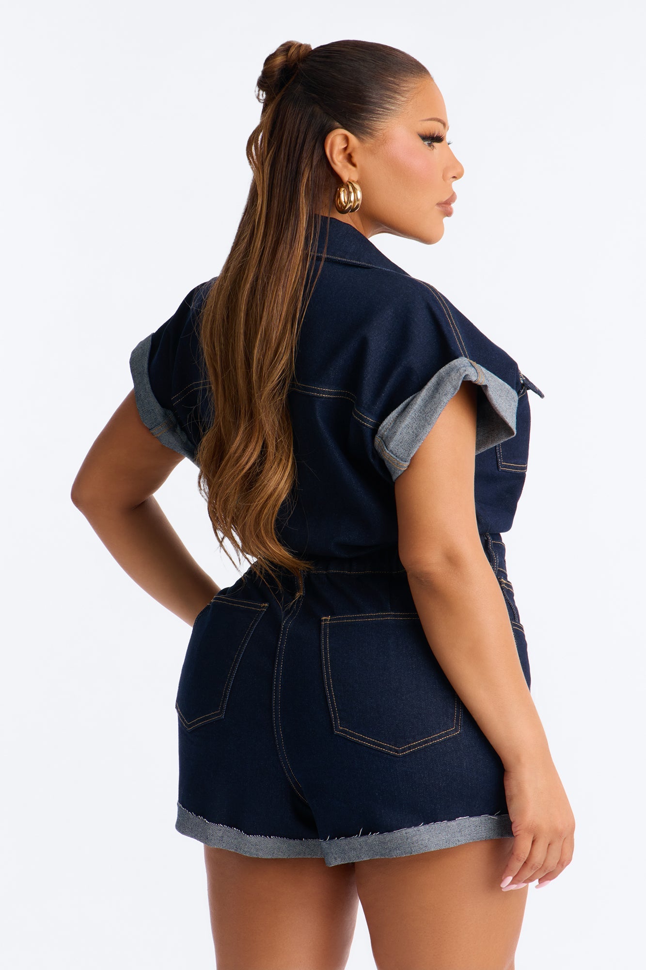 Know You Better Denim Romper - Dark Denim