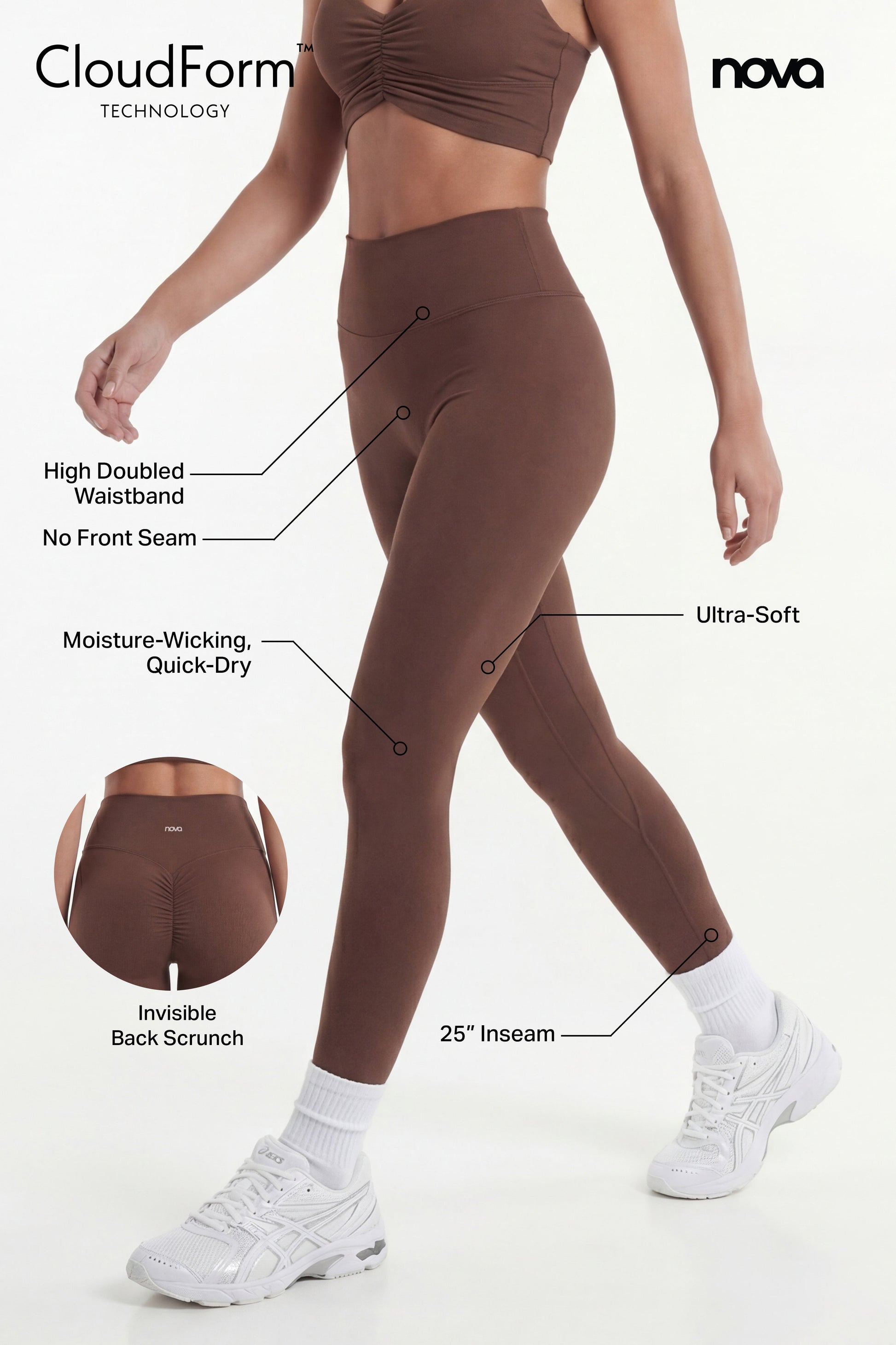 CloudForm™ 25″ Invisible Scrunch Legging - Brown Fashion Nova