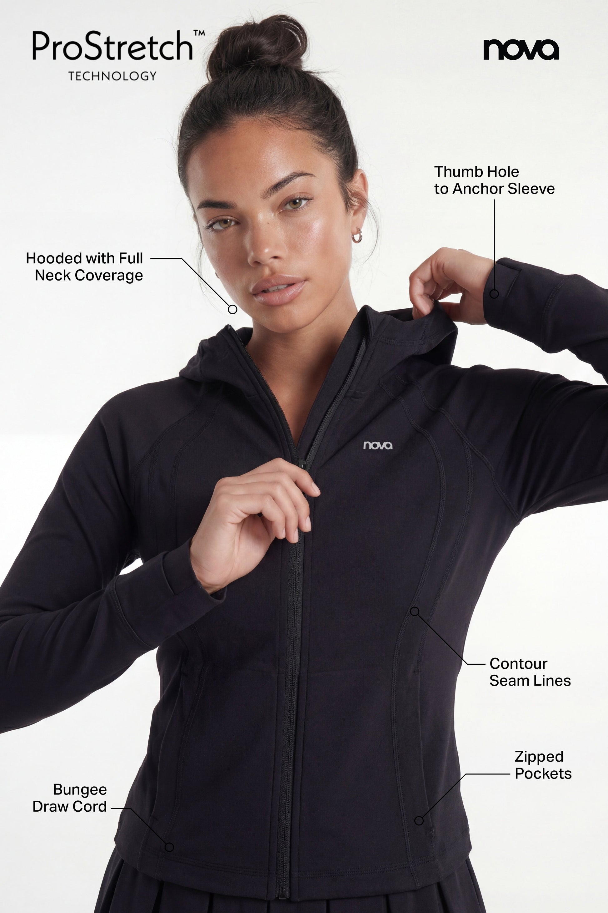 ProStretch™ Front Zip Hoodie Jacket - Black Fashion Nova